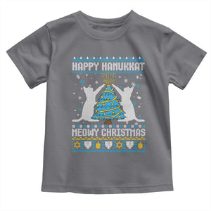 Hanukkah Christmas Cat Toddler T Shirt Happy Hanukkat Meowy Christmas TS09 Charcoal Print Your Wear