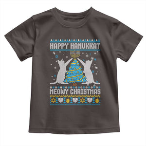 Hanukkah Christmas Cat Toddler T Shirt Happy Hanukkat Meowy Christmas TS09 Dark Chocolate Print Your Wear