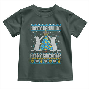 Hanukkah Christmas Cat Toddler T Shirt Happy Hanukkat Meowy Christmas TS09 Dark Forest Green Print Your Wear