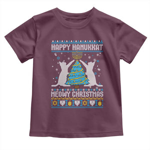 Hanukkah Christmas Cat Toddler T Shirt Happy Hanukkat Meowy Christmas TS09 Maroon Print Your Wear