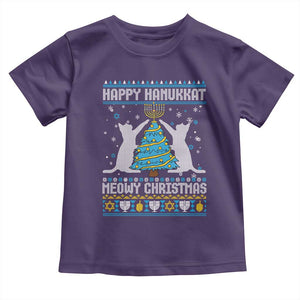 Hanukkah Christmas Cat Toddler T Shirt Happy Hanukkat Meowy Christmas TS09 Purple Print Your Wear