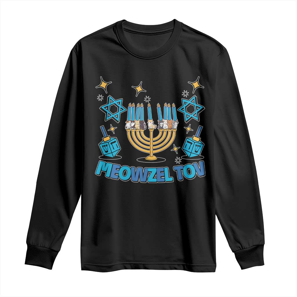 Funny Hanukkah Cat Long Sleeve Shirt Meowzel Tov Jewish Chanukkah TS09 Black Print Your Wear