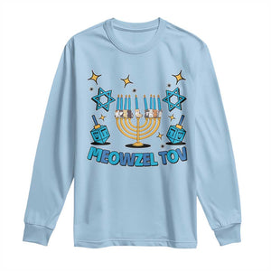 Funny Hanukkah Cat Long Sleeve Shirt Meowzel Tov Jewish Chanukkah TS09 Light Blue Print Your Wear