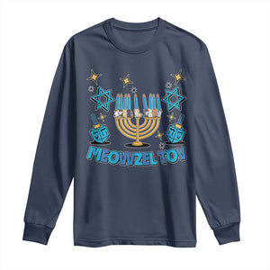 Funny Hanukkah Cat Long Sleeve Shirt Meowzel Tov Jewish Chanukkah TS09 Navy Print Your Wear