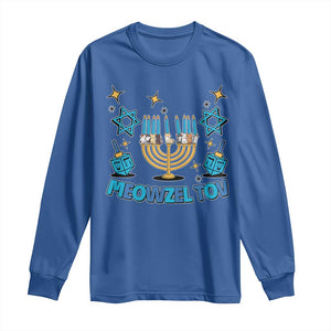 Funny Hanukkah Cat Long Sleeve Shirt Meowzel Tov Jewish Chanukkah TS09 Royal Blue Print Your Wear