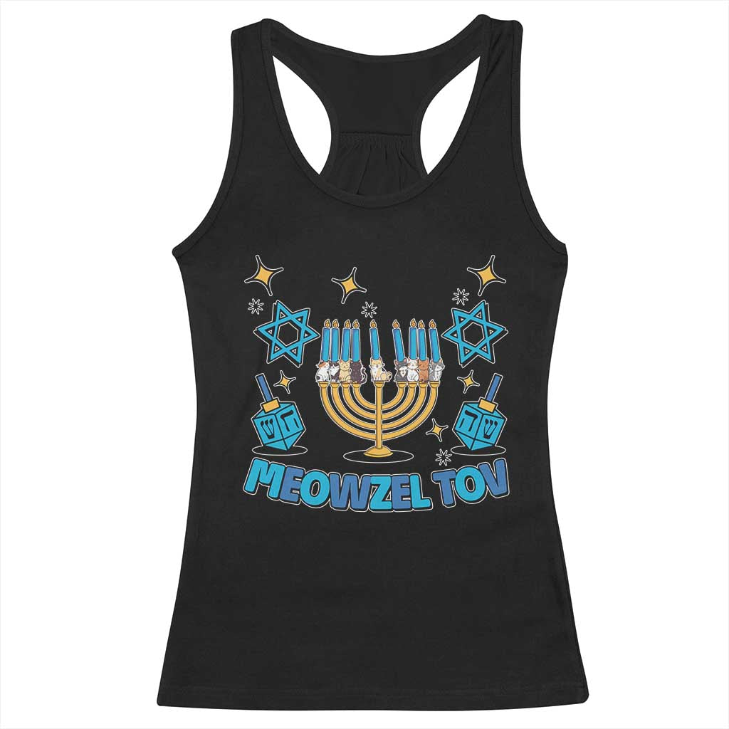 Funny Hanukkah Cat Racerback Tank Top Meowzel Tov Jewish Chanukkah TS09 Black Print Your Wear