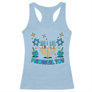 Funny Hanukkah Cat Racerback Tank Top Meowzel Tov Jewish Chanukkah TS09 Light Blue Print Your Wear