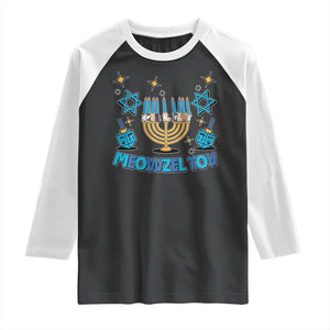 Funny Hanukkah Cat Raglan Shirt Meowzel Tov Jewish Chanukkah TS09 Black White Print Your Wear