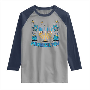 Funny Hanukkah Cat Raglan Shirt Meowzel Tov Jewish Chanukkah TS09 Sport Gray Navy Print Your Wear