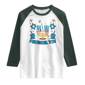 Funny Hanukkah Cat Raglan Shirt Meowzel Tov Jewish Chanukkah TS09 White Dark Forest Green Print Your Wear