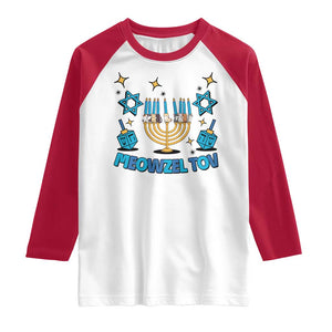 Funny Hanukkah Cat Raglan Shirt Meowzel Tov Jewish Chanukkah TS09 White Red Print Your Wear