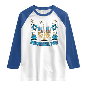 Funny Hanukkah Cat Raglan Shirt Meowzel Tov Jewish Chanukkah TS09 White Royal Print Your Wear