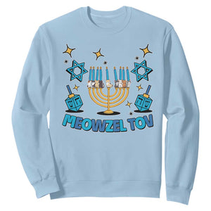 Funny Hanukkah Cat Sweatshirt Meowzel Tov Jewish Chanukkah TS09 Light Blue Print Your Wear