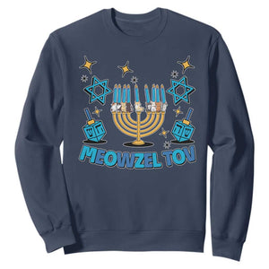 Funny Hanukkah Cat Sweatshirt Meowzel Tov Jewish Chanukkah TS09 Navy Print Your Wear