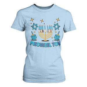 Funny Hanukkah Cat T Shirt For Women Meowzel Tov Jewish Chanukkah TS09 Light Blue Print Your Wear