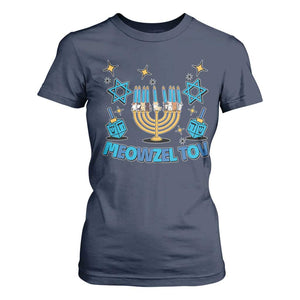 Funny Hanukkah Cat T Shirt For Women Meowzel Tov Jewish Chanukkah TS09 Navy Print Your Wear