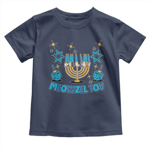 Funny Hanukkah Cat Toddler T Shirt Meowzel Tov Jewish Chanukkah TS09 Navy Print Your Wear