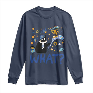 Funny Hanukkah Cat What Long Sleeve Shirt TS09 Navy Print Your Wear