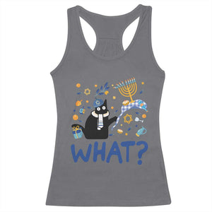 Funny Hanukkah Cat What Racerback Tank Top TS09 Charcoal Print Your Wear