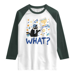 Funny Hanukkah Cat What Raglan Shirt TS09 White Dark Forest Green Print Your Wear