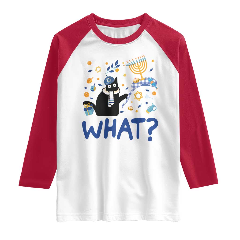 Funny Hanukkah Cat What Raglan Shirt TS09 White Red Print Your Wear