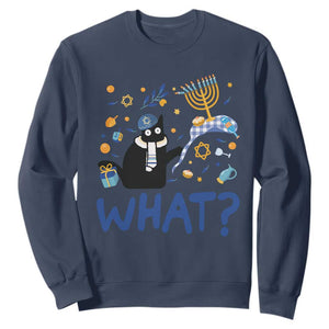 Funny Hanukkah Cat What Sweatshirt TS09 Navy Print Your Wear