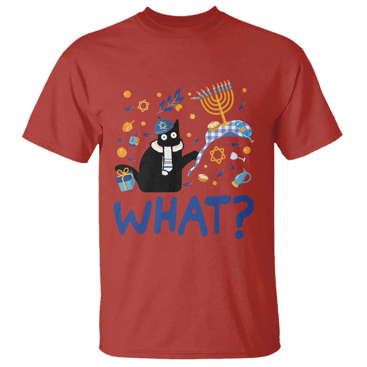 Funny Hanukkah Cat What T Shirt TS09 Red Print Your Wear