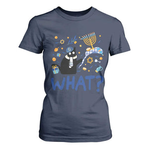 Funny Hanukkah Cat What T Shirt For Women TS09 Navy Print Your Wear