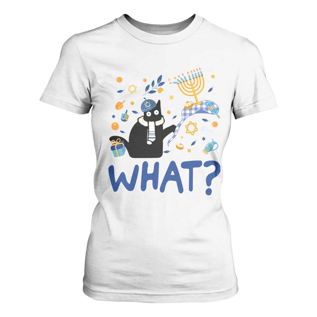 Funny Hanukkah Cat What T Shirt For Women TS09 White Print Your Wear