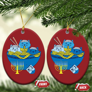 Funny Hanukkah Cat Christmas Ornament Kawaii Cat Eating Ramen Anime Jewish Kitten TS09 Oval Red Print Your Wear