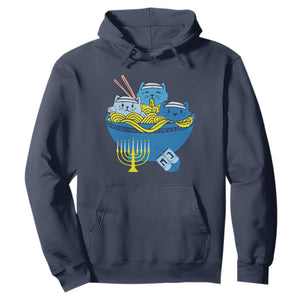 Funny Hanukkah Cat Hoodie Kawaii Cat Eating Ramen Anime Jewish Kitten TS09 Navy Print Your Wear