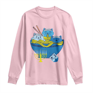 Funny Hanukkah Cat Long Sleeve Shirt Kawaii Cat Eating Ramen Anime Jewish Kitten TS09 Light Pink Print Your Wear