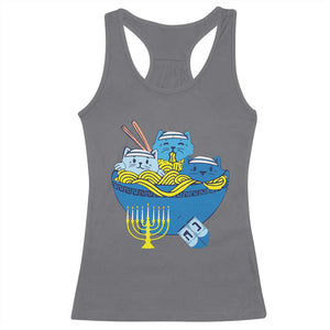 Funny Hanukkah Cat Racerback Tank Top Kawaii Cat Eating Ramen Anime Jewish Kitten TS09 Charcoal Print Your Wear