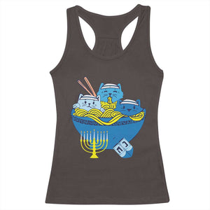 Funny Hanukkah Cat Racerback Tank Top Kawaii Cat Eating Ramen Anime Jewish Kitten TS09 Dark Chocolate Print Your Wear