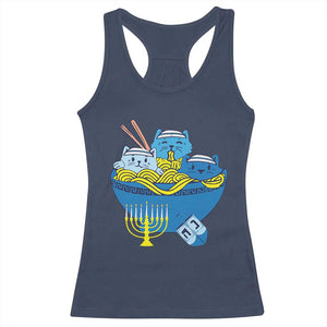 Funny Hanukkah Cat Racerback Tank Top Kawaii Cat Eating Ramen Anime Jewish Kitten TS09 Navy Print Your Wear