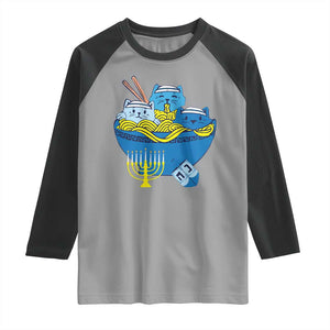 Funny Hanukkah Cat Raglan Shirt Kawaii Cat Eating Ramen Anime Jewish Kitten TS09 Sport Gray Black Print Your Wear