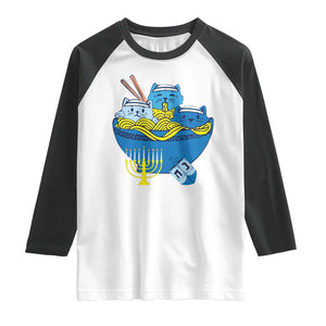 Funny Hanukkah Cat Raglan Shirt Kawaii Cat Eating Ramen Anime Jewish Kitten TS09 White Black Print Your Wear