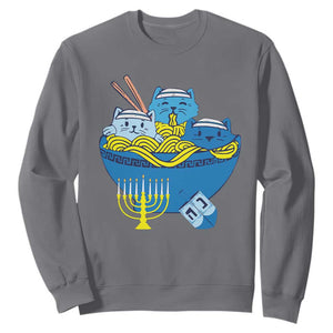 Funny Hanukkah Cat Sweatshirt Kawaii Cat Eating Ramen Anime Jewish Kitten TS09 Charcoal Print Your Wear