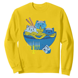 Funny Hanukkah Cat Sweatshirt Kawaii Cat Eating Ramen Anime Jewish Kitten TS09 Daisy Print Your Wear