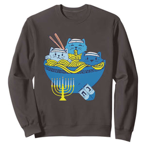 Funny Hanukkah Cat Sweatshirt Kawaii Cat Eating Ramen Anime Jewish Kitten TS09 Dark Chocolate Print Your Wear