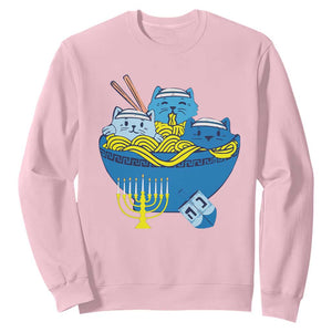 Funny Hanukkah Cat Sweatshirt Kawaii Cat Eating Ramen Anime Jewish Kitten TS09 Light Pink Print Your Wear