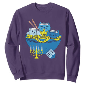 Funny Hanukkah Cat Sweatshirt Kawaii Cat Eating Ramen Anime Jewish Kitten TS09 Purple Print Your Wear