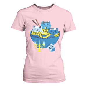 Funny Hanukkah Cat T Shirt For Women Kawaii Cat Eating Ramen Anime Jewish Kitten TS09 Light Pink Print Your Wear