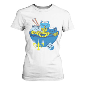 Funny Hanukkah Cat T Shirt For Women Kawaii Cat Eating Ramen Anime Jewish Kitten TS09 White Print Your Wear