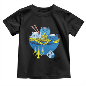 Funny Hanukkah Cat Toddler T Shirt Kawaii Cat Eating Ramen Anime Jewish Kitten TS09 Black Print Your Wear