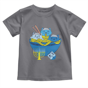 Funny Hanukkah Cat Toddler T Shirt Kawaii Cat Eating Ramen Anime Jewish Kitten TS09 Charcoal Print Your Wear