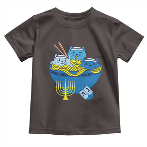 Funny Hanukkah Cat Toddler T Shirt Kawaii Cat Eating Ramen Anime Jewish Kitten TS09 Dark Chocolate Print Your Wear