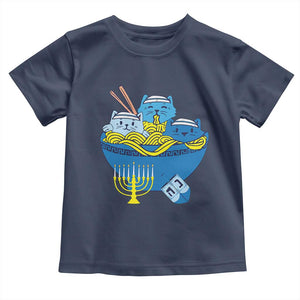 Funny Hanukkah Cat Toddler T Shirt Kawaii Cat Eating Ramen Anime Jewish Kitten TS09 Navy Print Your Wear