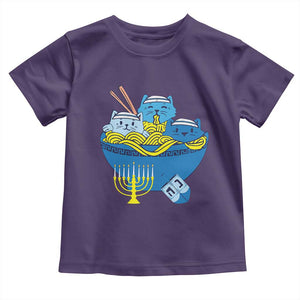 Funny Hanukkah Cat Toddler T Shirt Kawaii Cat Eating Ramen Anime Jewish Kitten TS09 Purple Print Your Wear