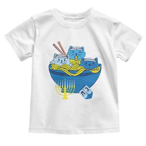 Funny Hanukkah Cat Toddler T Shirt Kawaii Cat Eating Ramen Anime Jewish Kitten TS09 White Print Your Wear